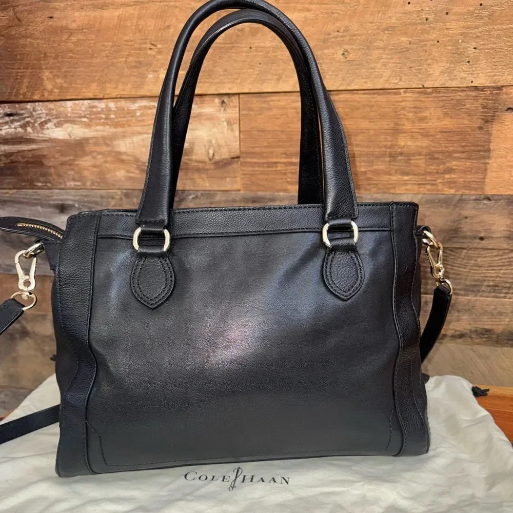Cole Haan Zoe Black Leather Satchel Tote w/ Crossbody Strap NWOT